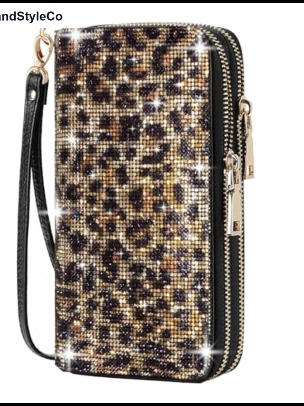 Rhinestone Wristlet Clutch Purse Large Capacity Double Zipper Card Holder